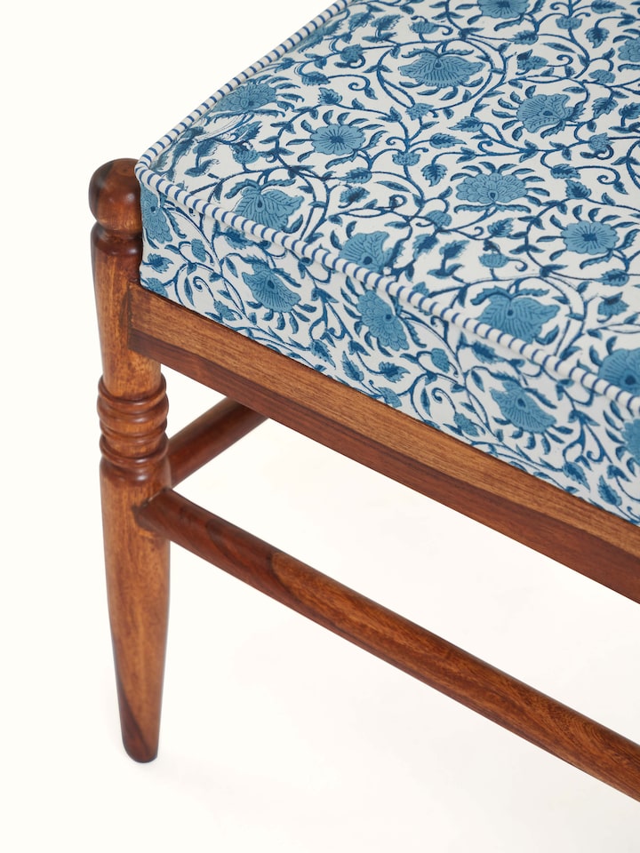 close-up view of upholstered sheesham study chair texture