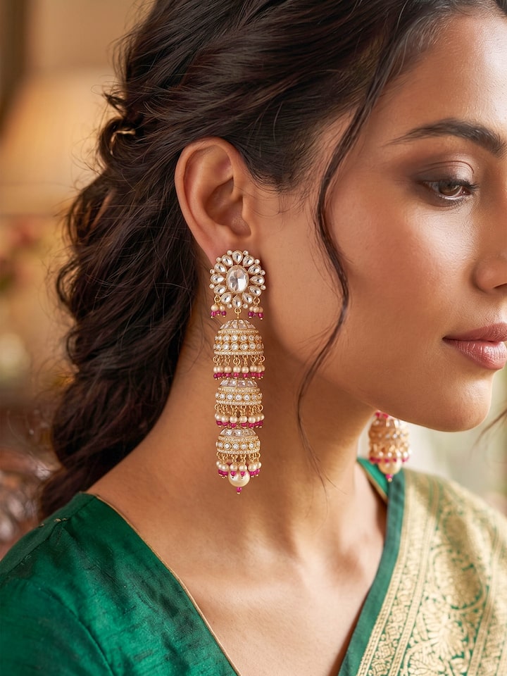 Dank Polki Silver Jhumkas