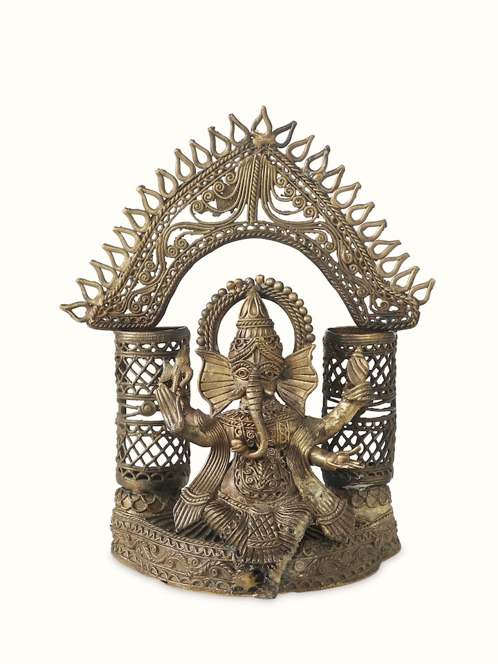 Front view of Dhokra Brass Ganesha Idol