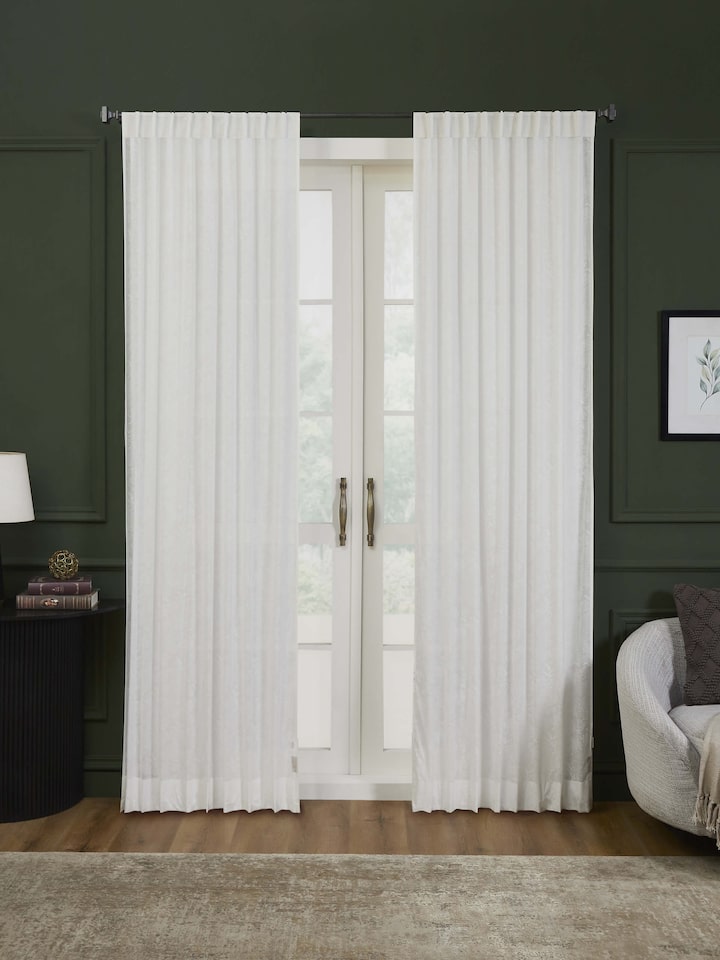 Kairavam White Floral Cotton Sanganeri Hand Block Printed Curtain, Long Door (9 Ft)