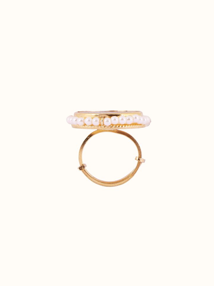 Close-up view of Thewa Silver Ring highlighting the stone setting and metalwork detail, in an alternate close-up