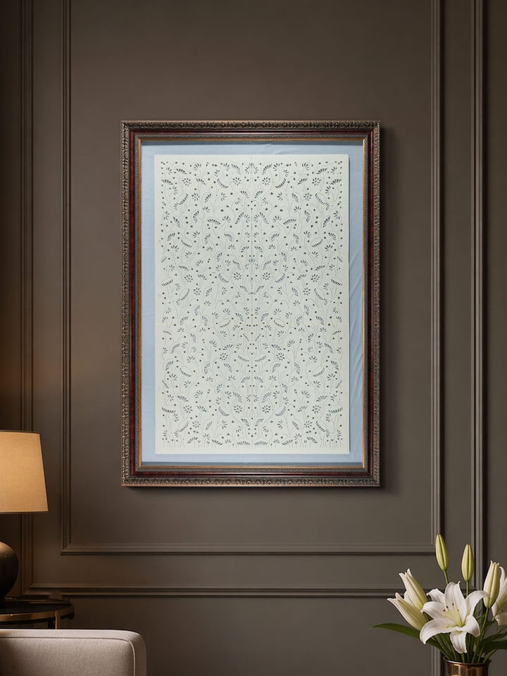 Front view of the Sanjhi Paper Stencil Kamal Talai Wall Art