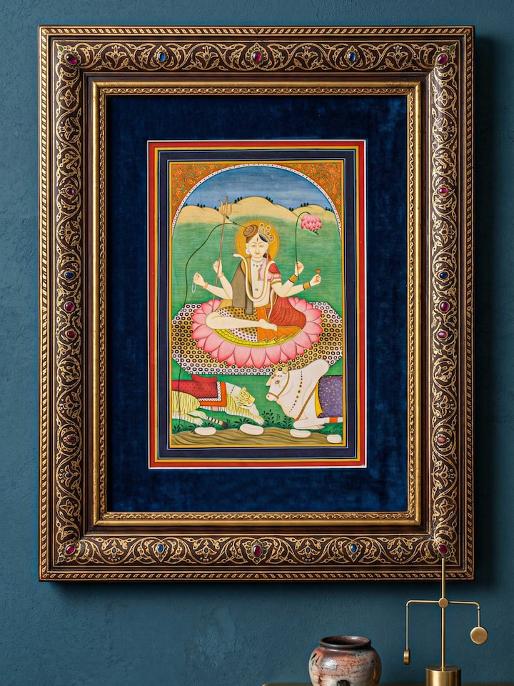 Styled view of Ardhnareshwar Miniature Painting displayed against a styled backdrop