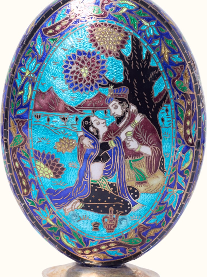 Detail view of Enamelled High Gloss Silver Flask highlighting the handcrafted detailing and finish