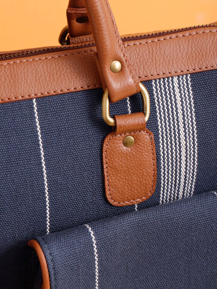 Side view of Blue Handloom Cotton Business Bag focusing on the intricate patterns and craftsmanship