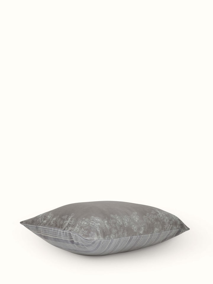 Shivranjini Grey Floral Cotton Velvet Sanganeri Hand Block Printed Lumbar Cushion Cover