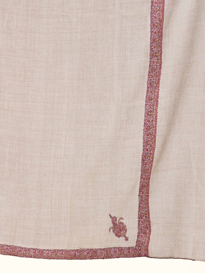 Detailed view of Brown Sozni Hand Embroidered Shawl focusing on the fine craftsmanship and texture