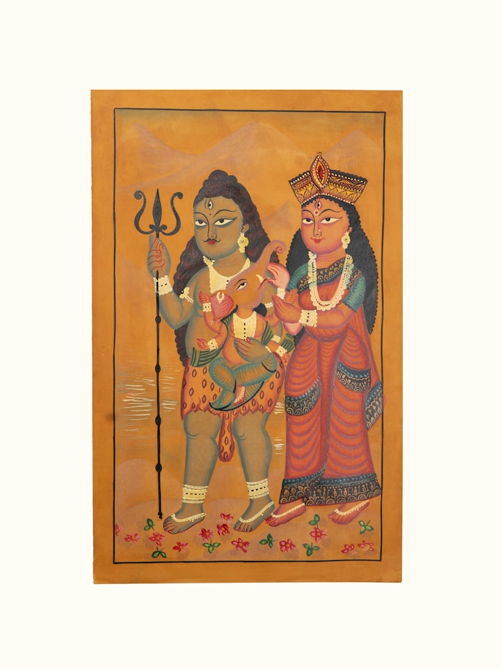 Main view of Shiva Parvati Kalighat Painting