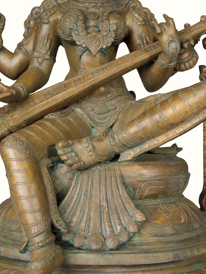 Detail view of the Bronze Cast Saraswati Idol