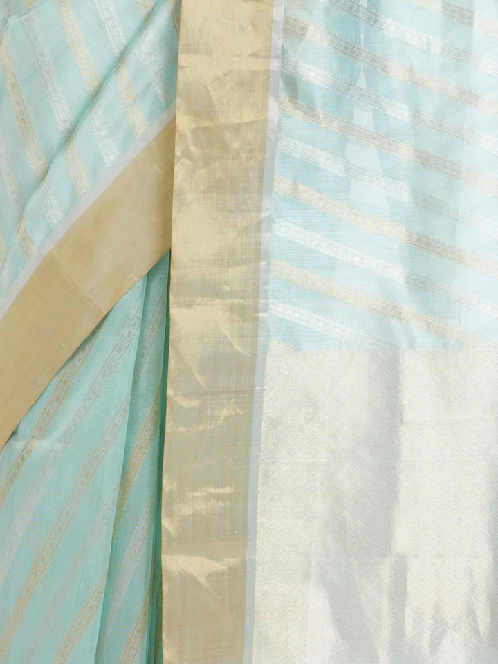 Detailed view of Light Blue Chanderi Jal Saree focusing on the fine craftsmanship and texture
