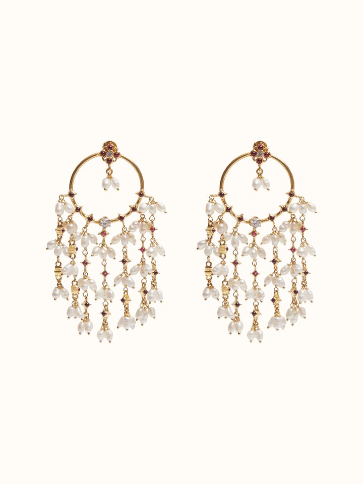 Front view of Guttapusalu Silver Drop Earrings showing the complete piece and design
