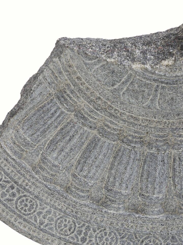 Detail view of the Stone Carved Rath Chakra Sculpture