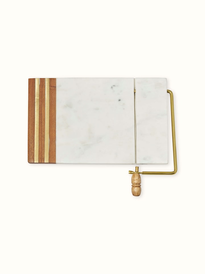 Front view of Marble Inlaid Cheese Board by Swadesh showcasing the beautiful marble inlay patterns and sleek design.