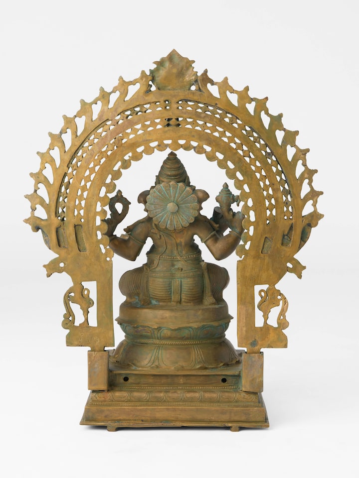 Back view of the Bronze Sitting Ganesha Prabhavali Idol