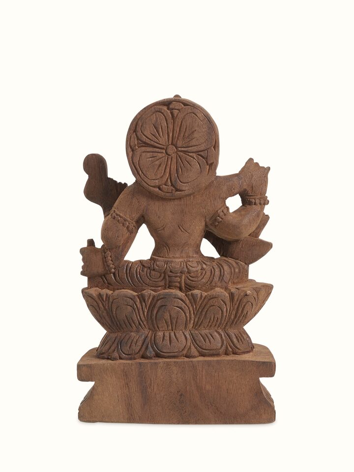 Back view of the Wood Carved Saraswati Devi Idol