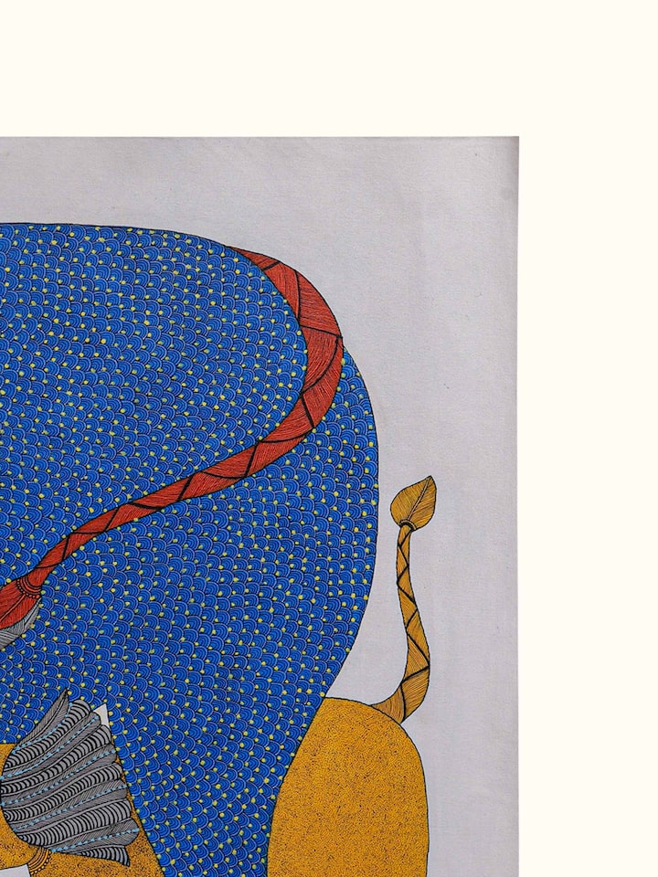 Detail view of the The Elephant's Glory Gond Art