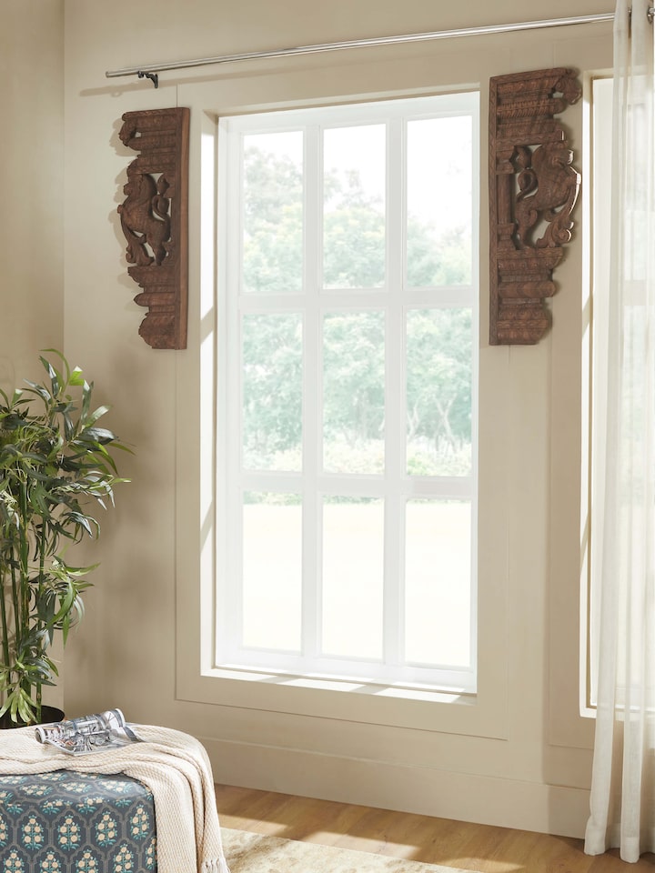Left-side view of the Wood Carved Yali Wall Panel (2 Pieces)