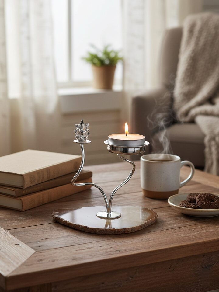 Lifestyle view of Silver-plated Ganesha T-light Holder