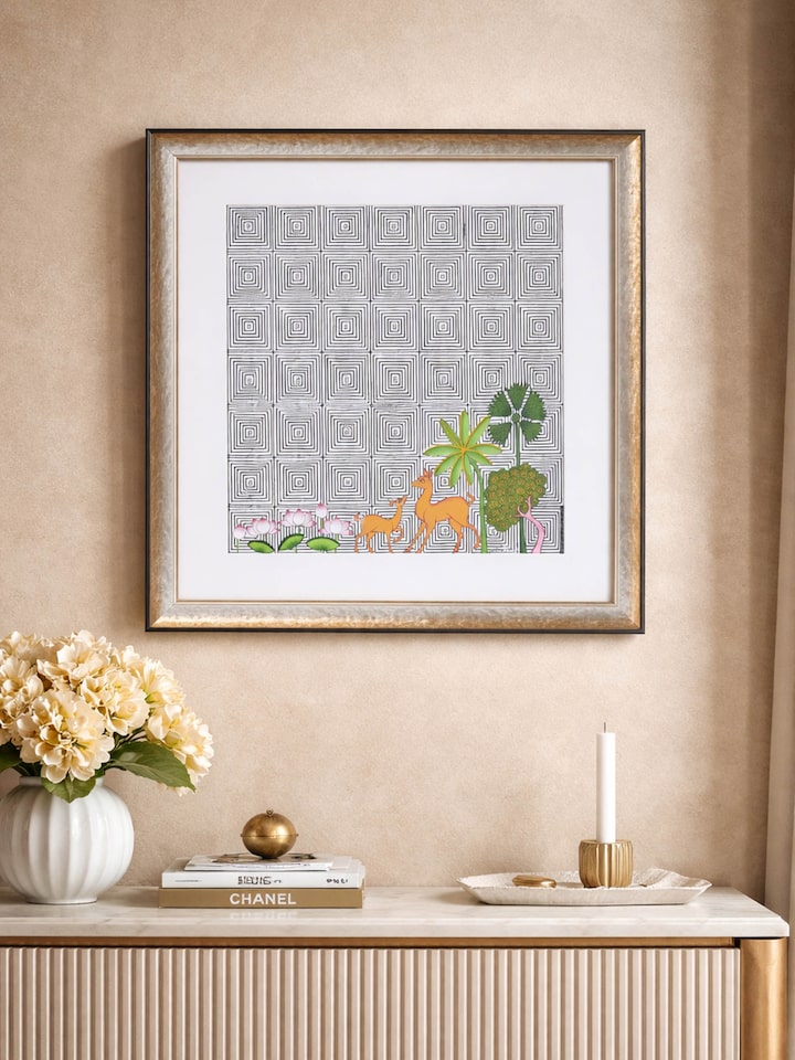 Left-side view of the Deer Fawn Geometric Illusion Pichwai Painting