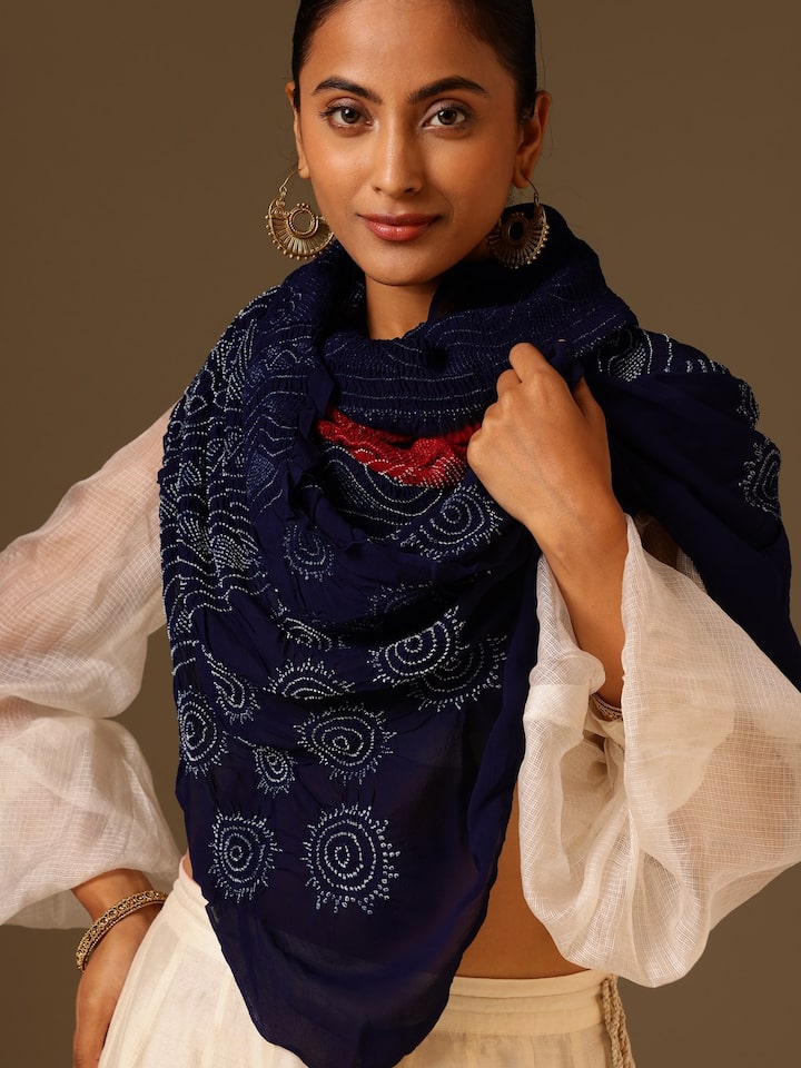 Blue Georgette Bandhani Tie & Dye Dupatta