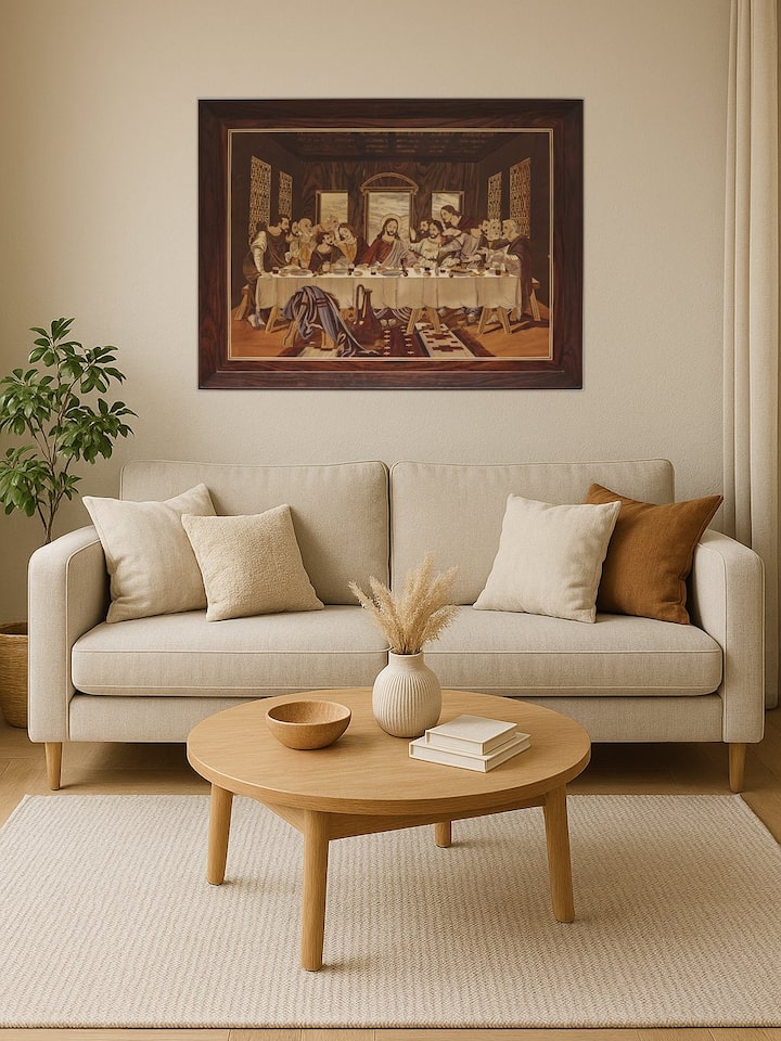 Lifestyle view of Last Supper Mysore Rosewood Marquetry Wall Art