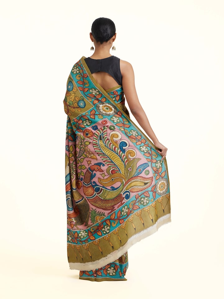 back view of kalamkari mulberry silk saree