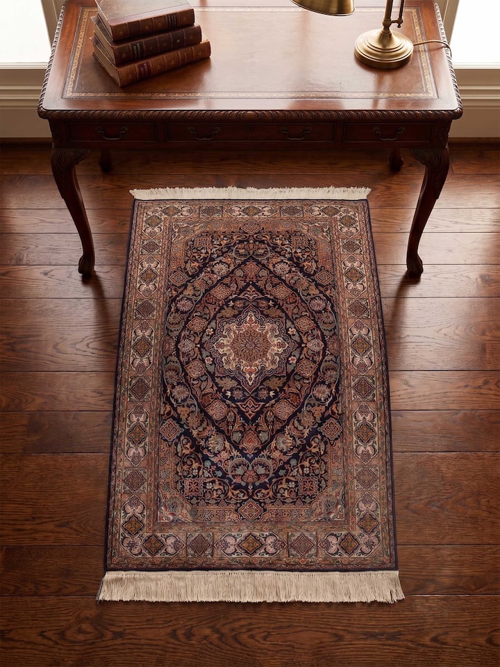 Front view of the Swadesh Traditional Persian Sadakdar Kashmir Silk Hand-Knotted Runner