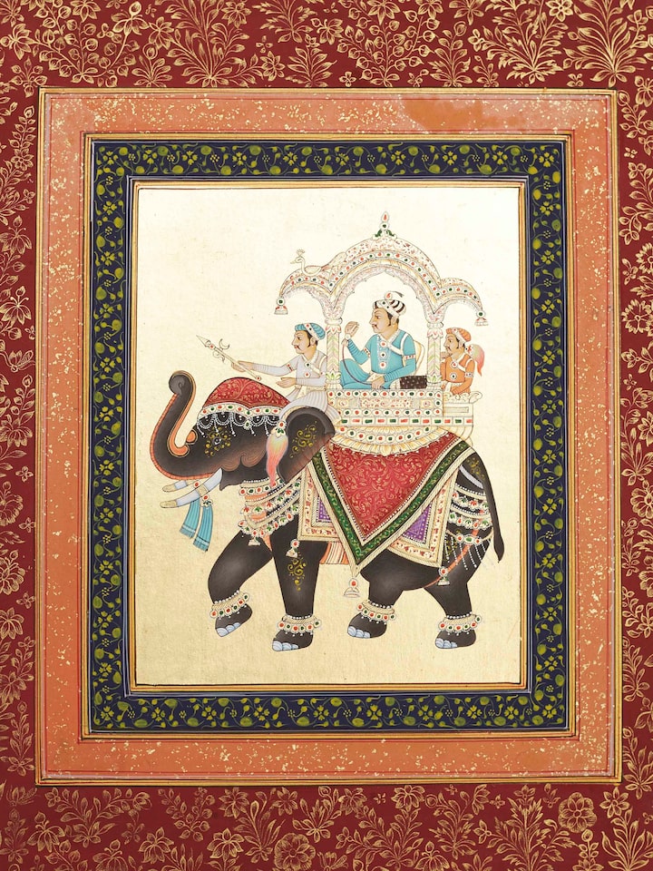 Detail view of the Elephant with Savari Miniature Painting