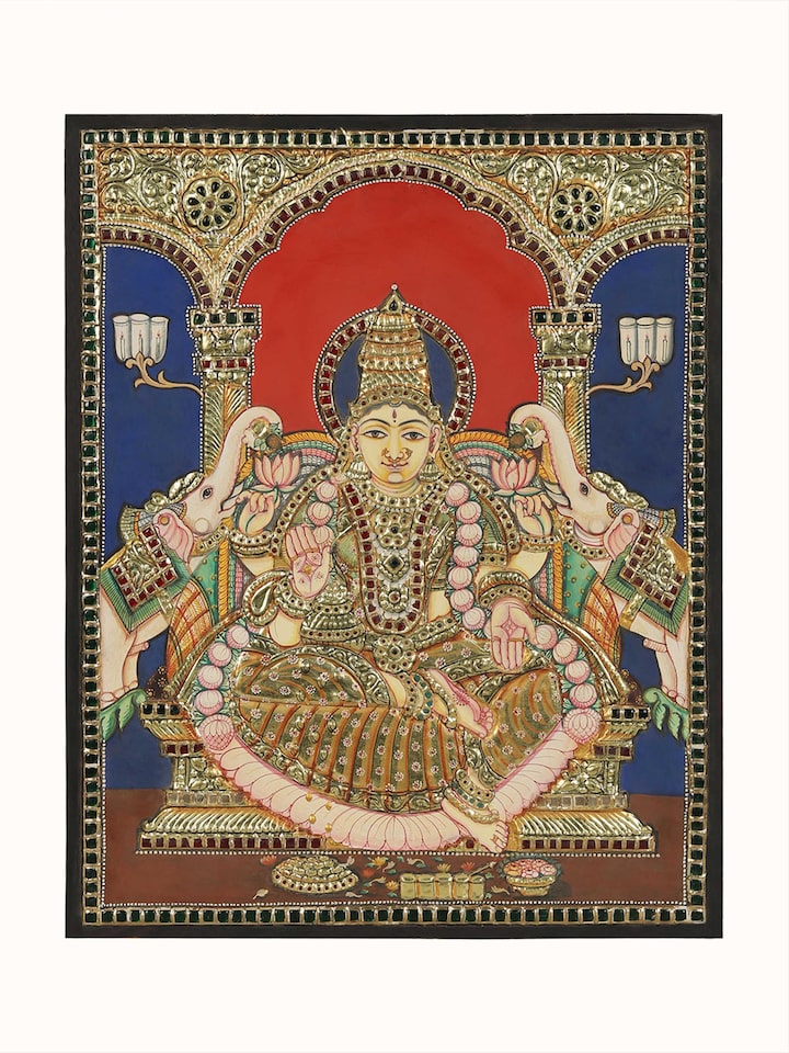 Front view of the Goddess Lakshmi Thanjavur Painting