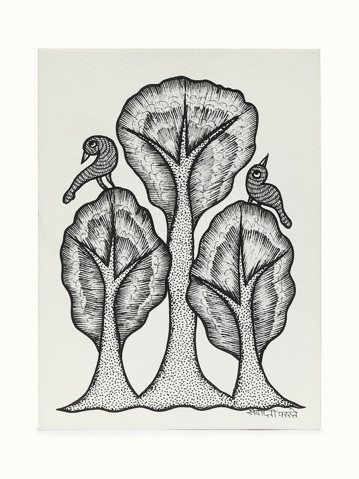 Front view of the Silent Perch Gond Art