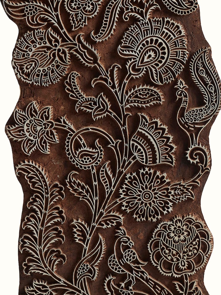 Detail shot of Sheesham Wood Carved Mughal Buta Wooden Block