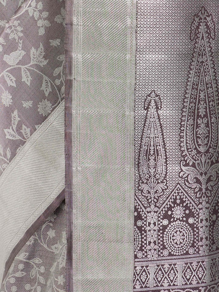 Draped detail view of the Brown Silk Kancheepuram Handloom Real Zari Saree