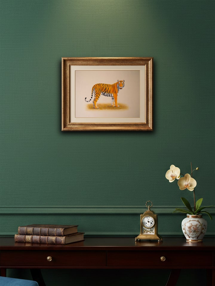 Left-side view of the Tiger Miniature Painting