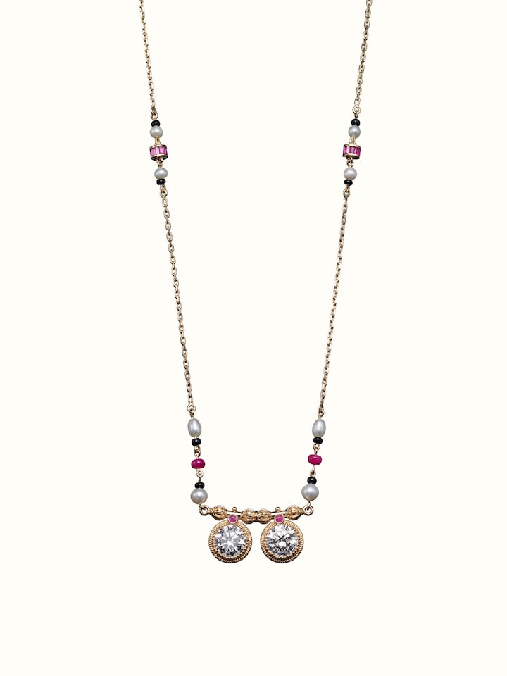 front view of open setting 14 karat gold mangalsutra with minimalist design