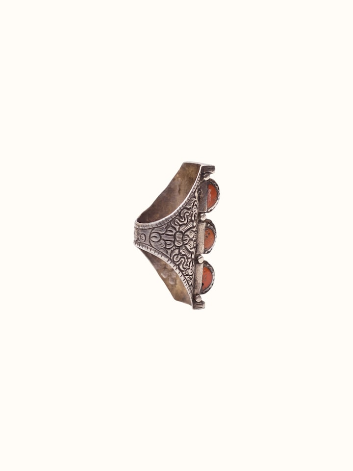 Close-up view of Silver Smithing Ring highlighting the stone setting and metalwork detail
