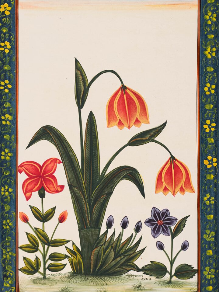 Close-up detail of the Tulip Floral Boarder Miniature Painting