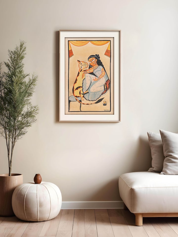 Hand-painted animal love Kalighat artwork – side view