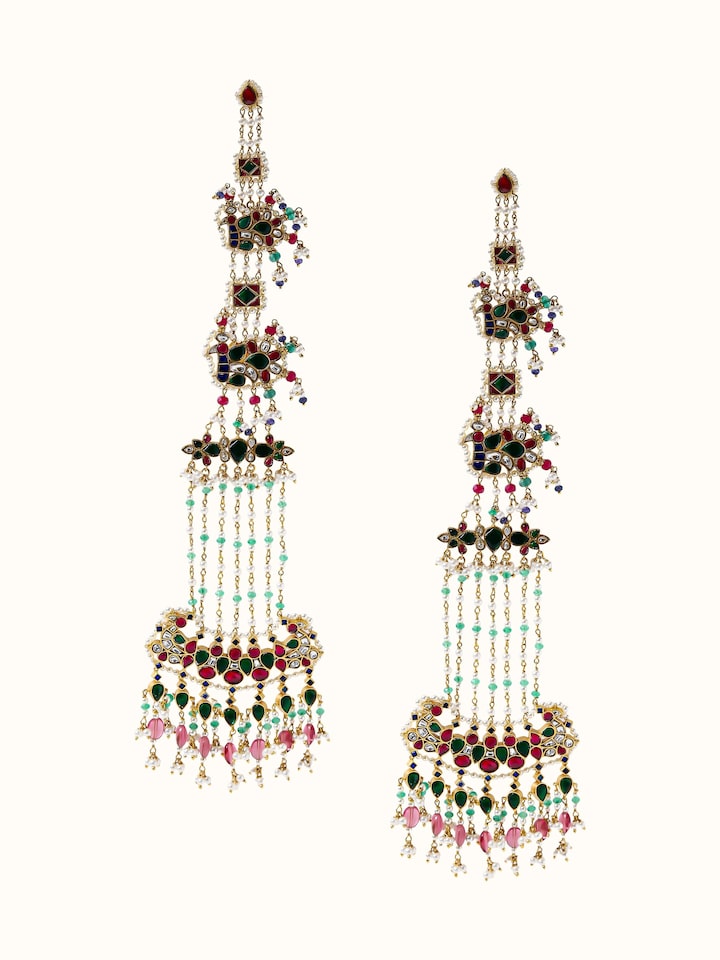 Front view of Silver Smithing Chandelier Earrings showing the complete piece and design