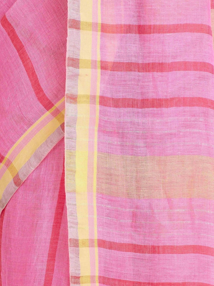 Draped detail view of the Pink Linen Striped Saree