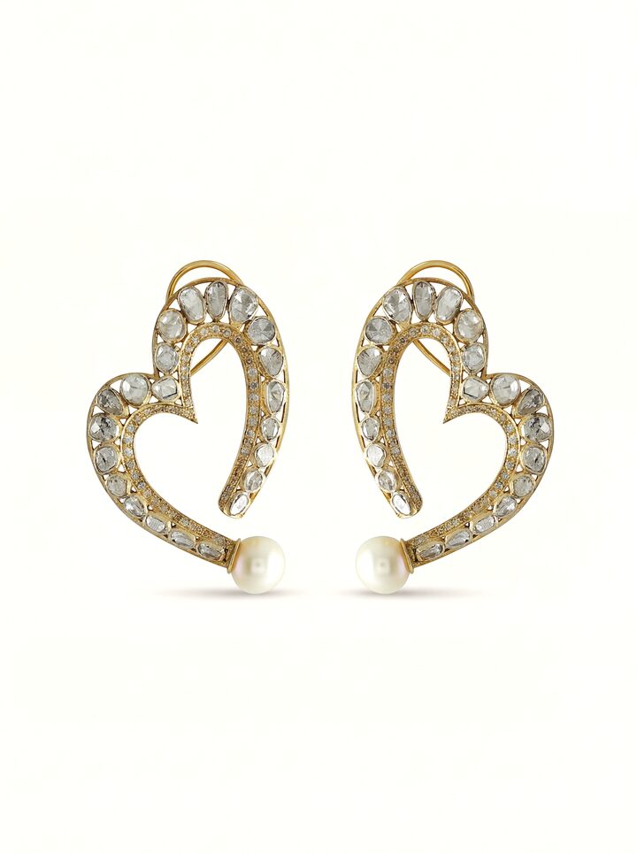 Front view of Dank Polki 14 Karat Gold Studs