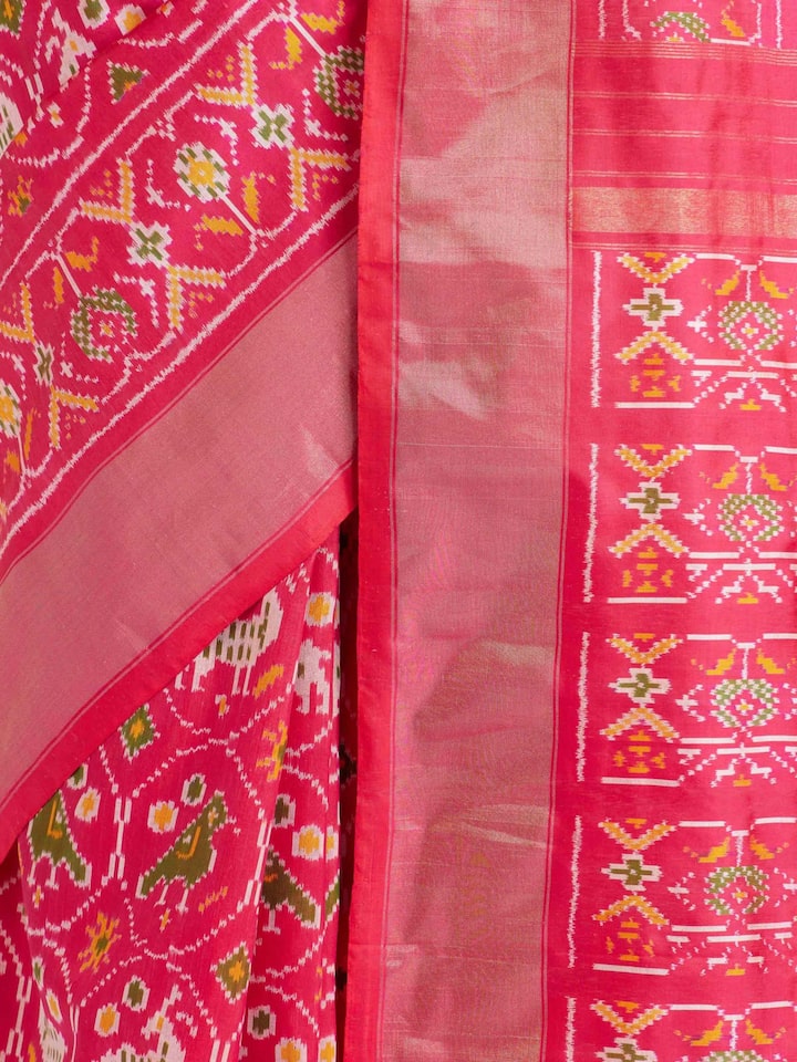 Detailed view of Light Pink Weft Ikat Silk Saree focusing on the fine craftsmanship and texture