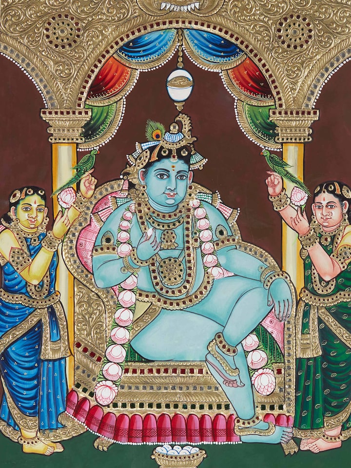 Detail view of the Krishna Thanjavur Painting
