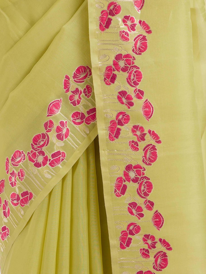 Draped detail view of the Green Banarasi Organza Silk Saree