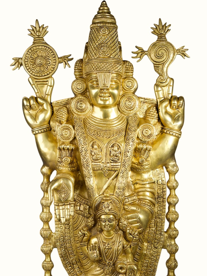 Detailed view of the Brass Balaji Lakshmi Standing Idol
