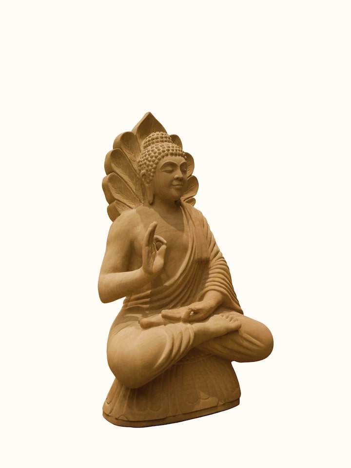 Angled view of Stone Carved Buddha Blessing Idol
