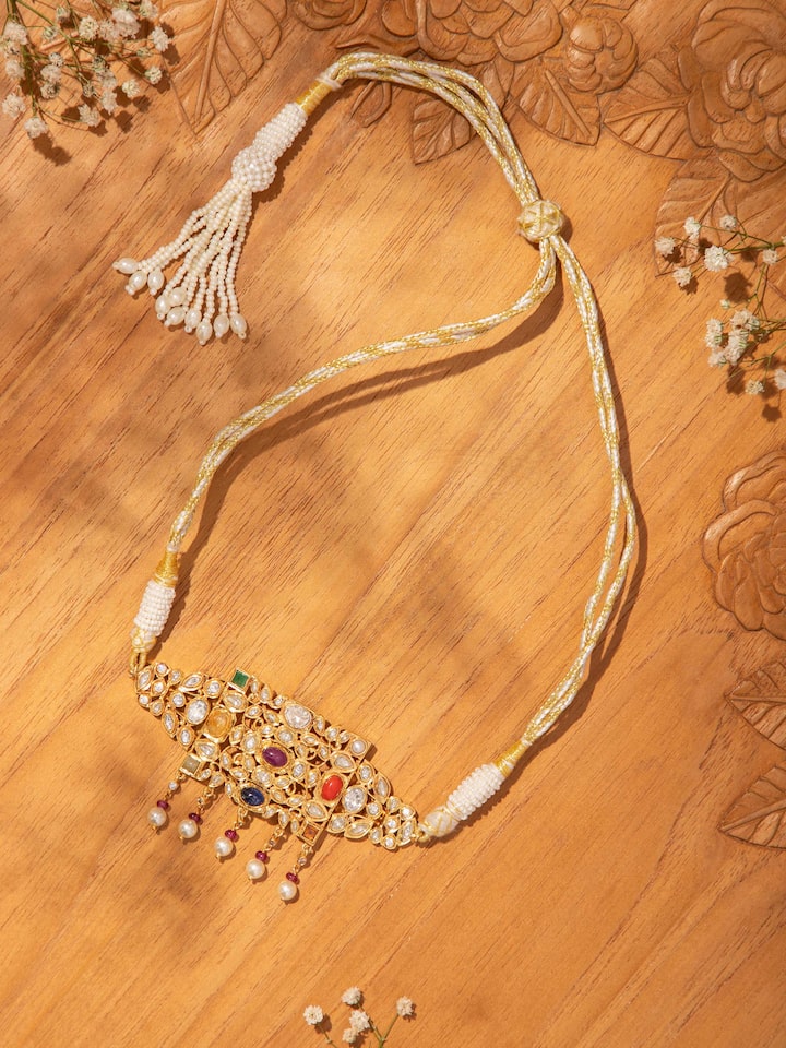 Lifestyle view of Navratna silver choker necklace