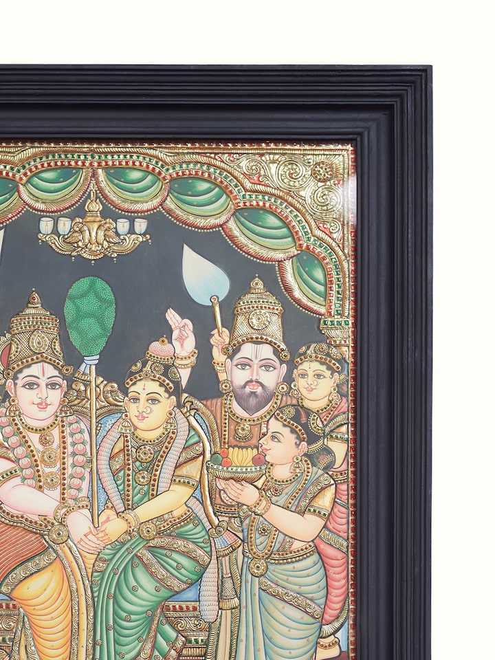 Detail view of the Krishna Kalyanam Thanjavur Painting