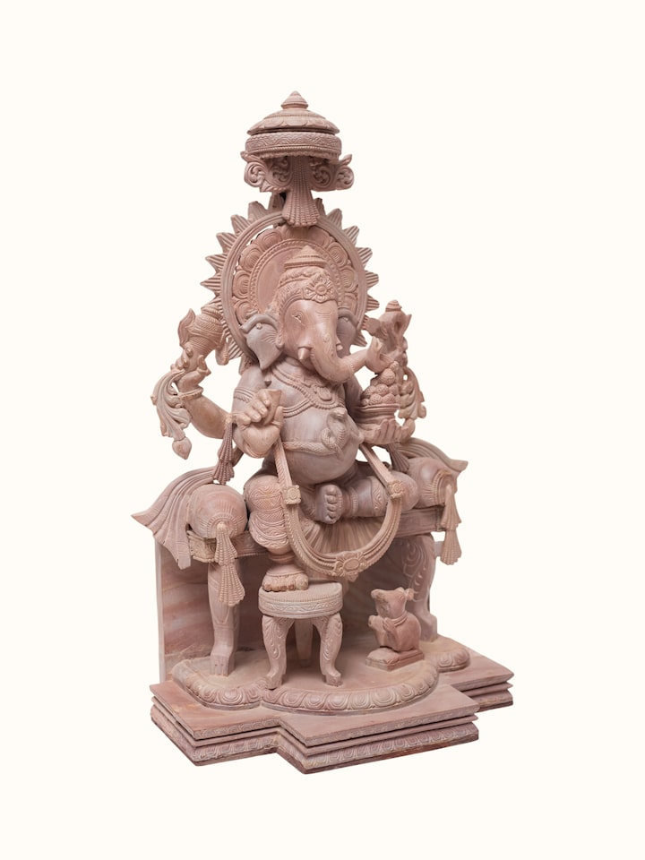 Angled view of the Stone Carved Ganesha Idol