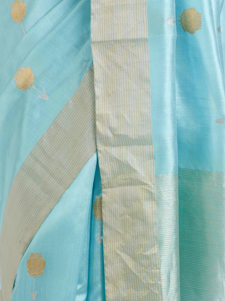 detail view of teal chanderi pattu saree pattern