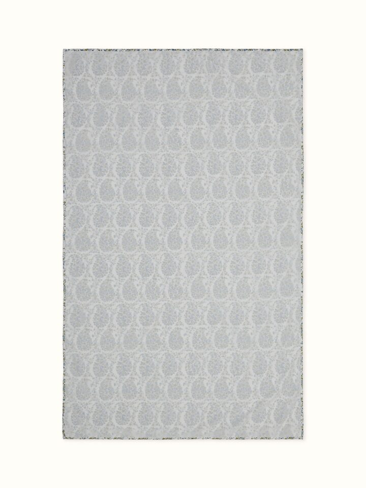 ront view of blue paisley Sanganeri block printed dohar in soft cotton for single bed.